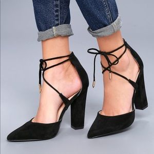 LUNA BLACK SUEDE LACE-UP HEELS